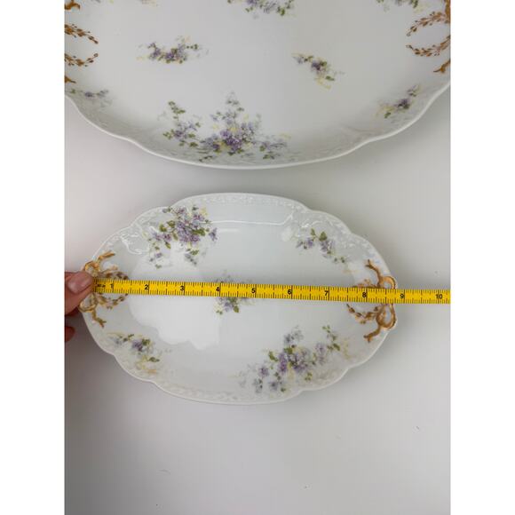 2 LIMOGES Antique CH Field Haviland Purple Flower Gold Accent Scalloped Platters - Picture 8 of 11
